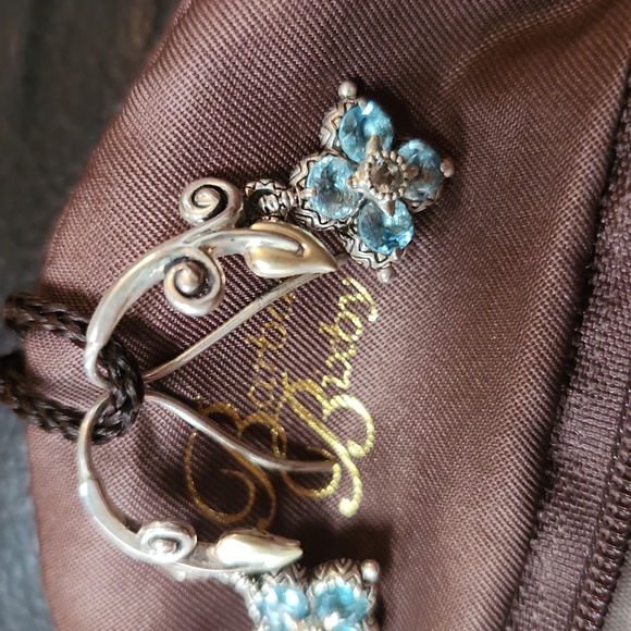 BARBARA BIXBY BLUE TOPAZ LOTUS FLOWER VINE LEAF EARRINGS...